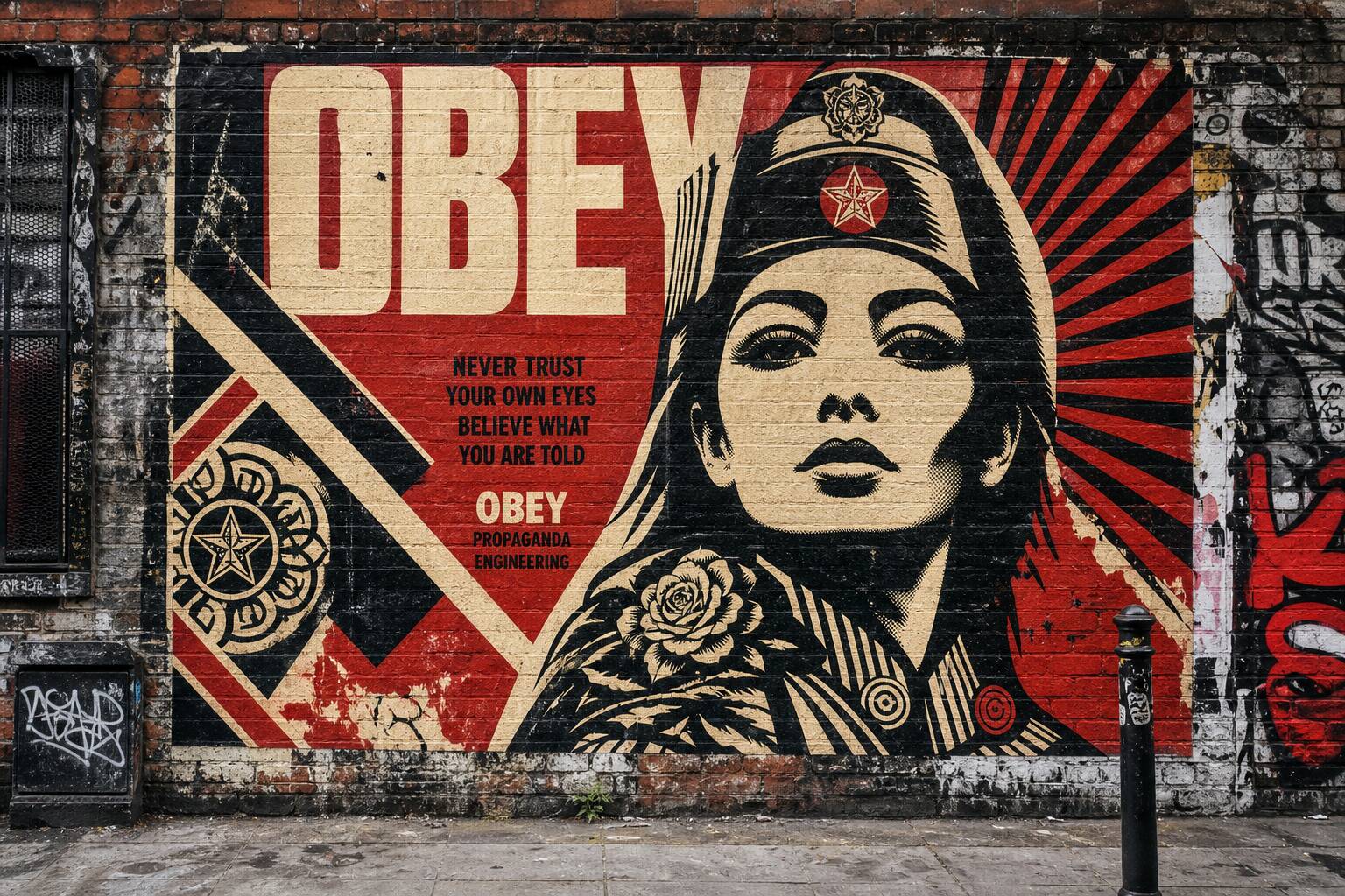 Affiche OBEY géante de Shepard Fairey sur mur urbain