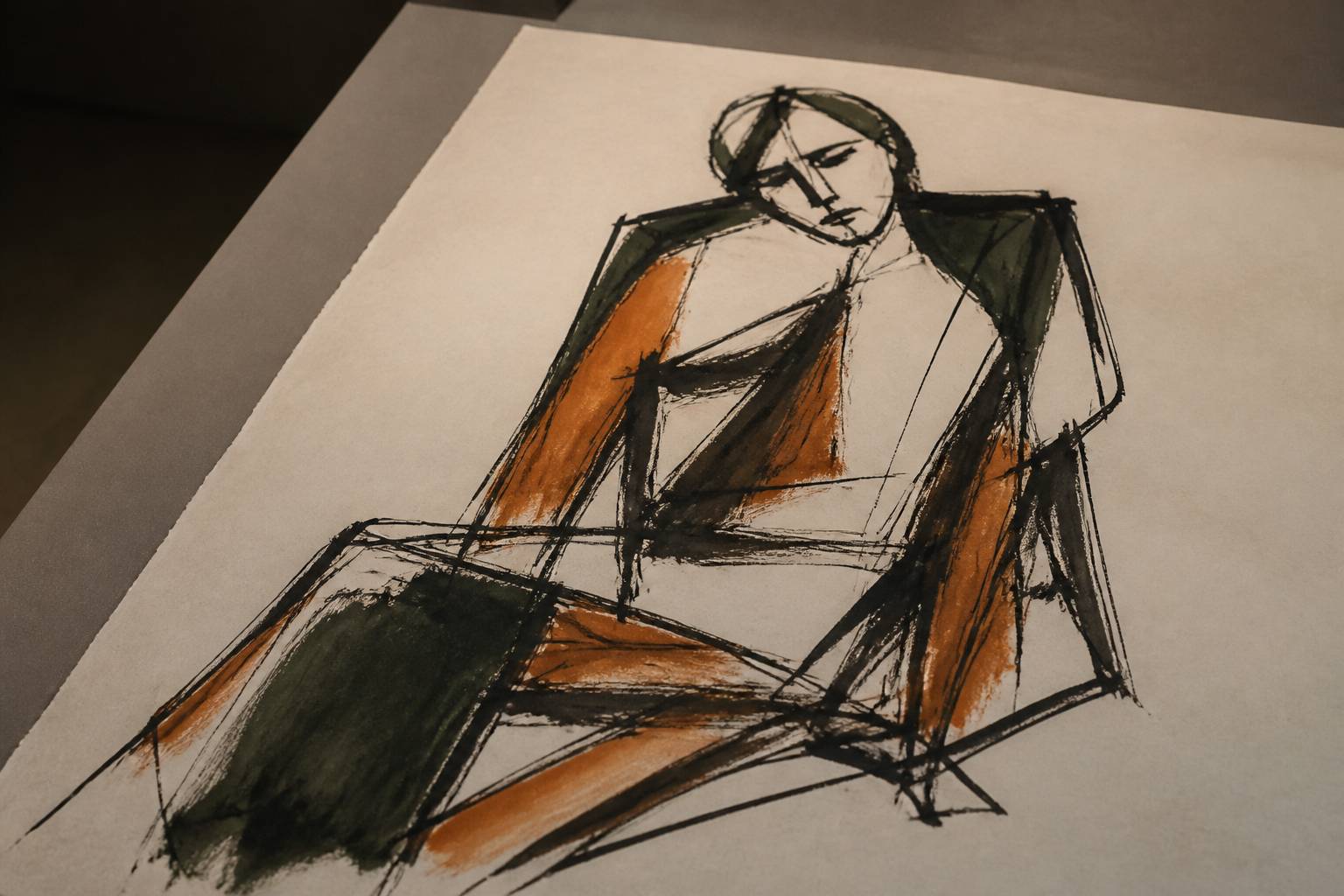 Dessin expressionniste au trait noir avec des touches d'aquarelle
